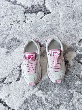 Dolce & Gabbana White and Pink Low-Top Sneakers